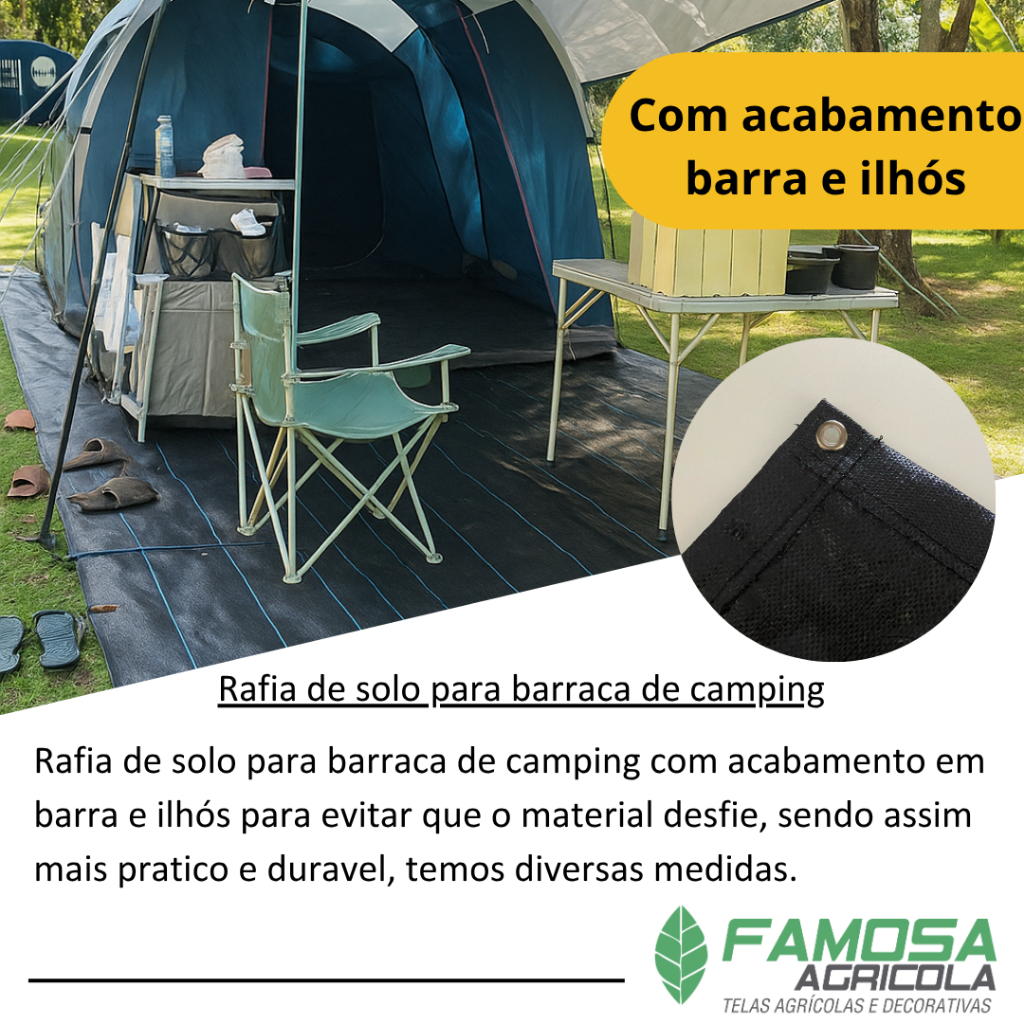 Rafia de solo preta para camping 3,40 de largura com ilhós nas 4 pontas diversas medidas