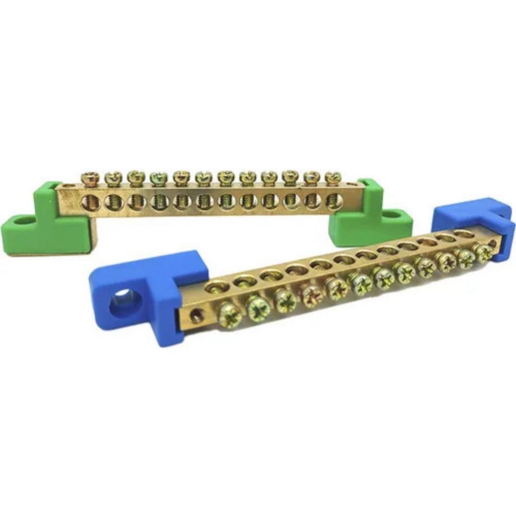 Barramento Terra + Neutro 12 conexões Barramento De Distribuição Verde e Azul 80A kit 2 peças em Oferta na Shopee