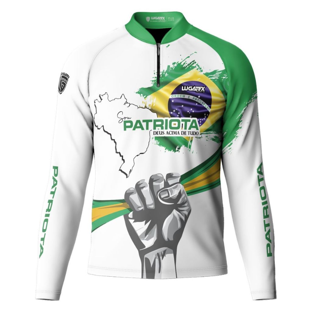 Camisa Agro Patriota Bandeira do Brasil Branca Com Proteção Solar UV+50 em Oferta na Shopee