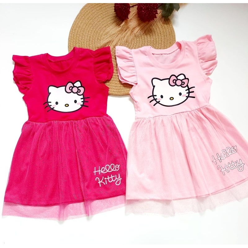 Vestido  infantil menina Hello Kitty - confortável, estampado ideal para passeios. em Oferta na Shopee