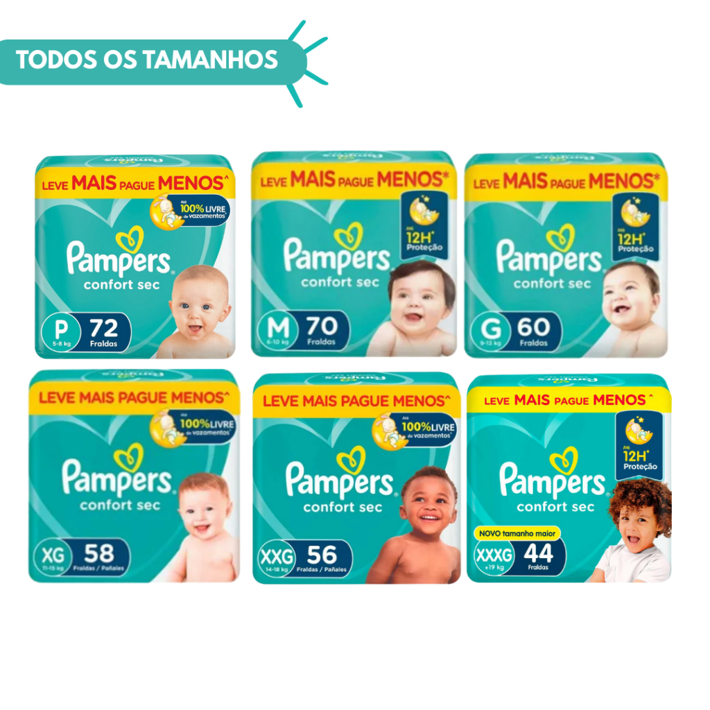 Fralda Pampers Confort Sec Bag Hiper - Todos Os Tamanhos