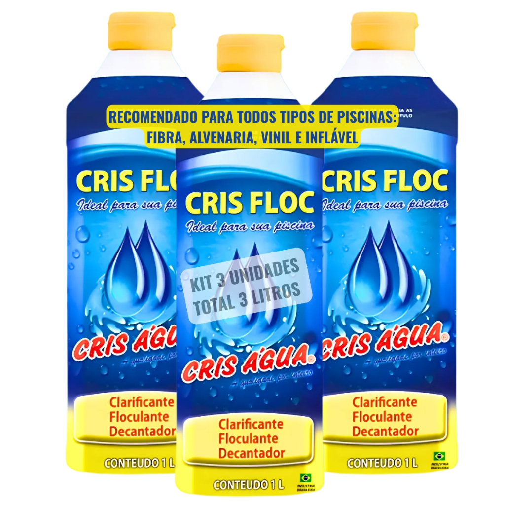 Kit 3 Cris Floc Clarificante Decantador Cris Agua Floculante Produto Para Piscinas Spas