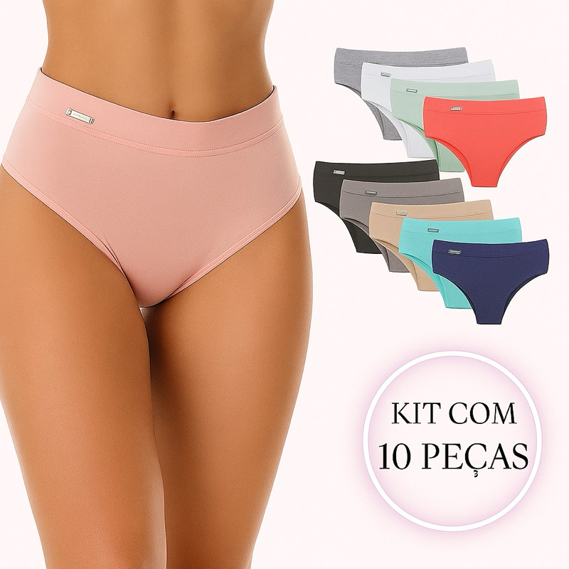 kit 10 Calcinha Calçola Cintura Alta Microfibra Lisa Redutora De Medidas