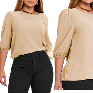 Blusa Femina Manga 3/4 Crepe Tecido Moda Evangelica Promoção P ao GG