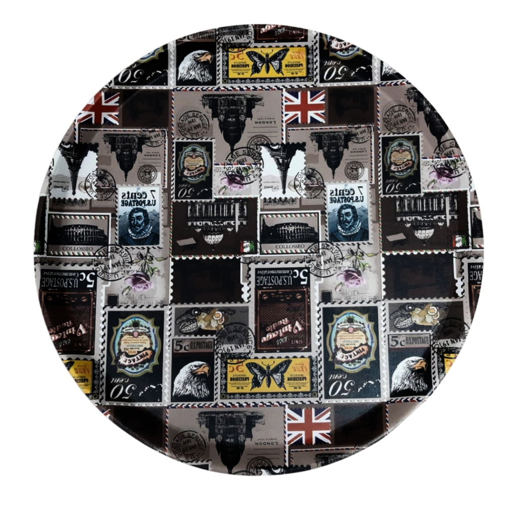 Bandeja de Plástico Garçom Marrom Redonda Com Estampas em Oferta na Shopee