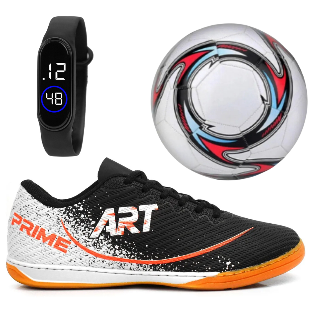 Kit Chuteira De Futsal Infantil + Relógio Digital + Bola De Futebol