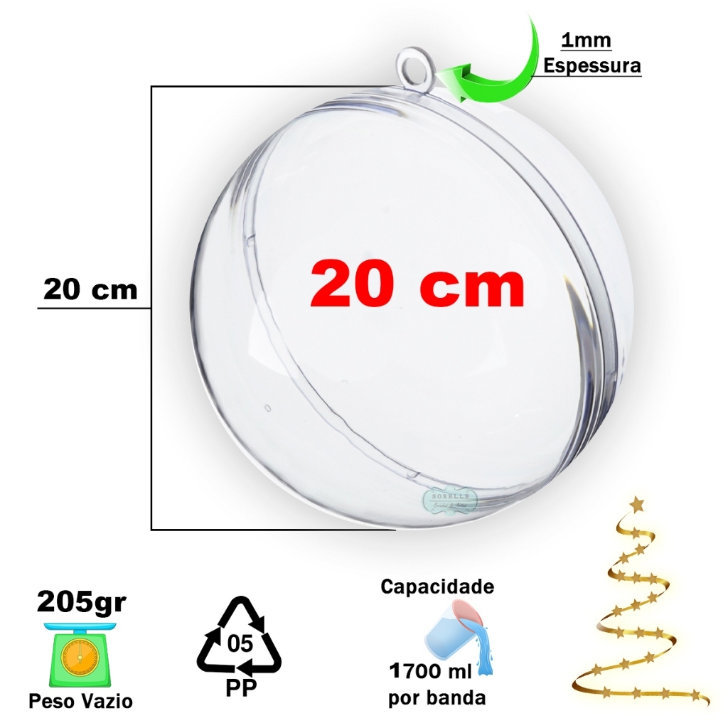 Bola esfera acrílica de 20cm - transparente para lembrancinhas, decoração de natal e etc em Oferta na Shopee