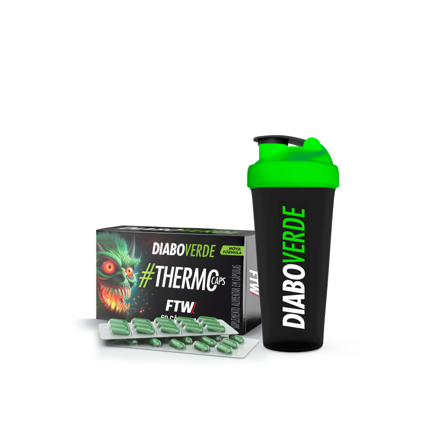 Diabo Verde #ThermoCaps 200mg 60 Cápsulas Termogênico + Coqueteleira Fumê com Tampa Verde 600ml em Oferta na Shopee