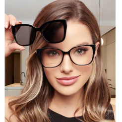ARAMCAO DE OCULOS Feminino Clipon 2 Em 1 quadrado LENTE DE SOL UV400 POLARIZADO UTRAVIRETA