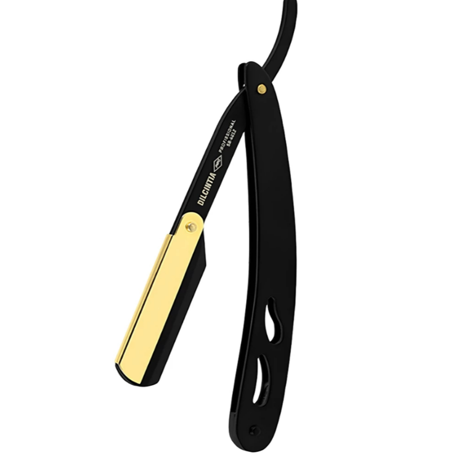 Navalhete Navalha Aço Inox Barbeiro Cabeleleiro Preto e dourado Dilcintia