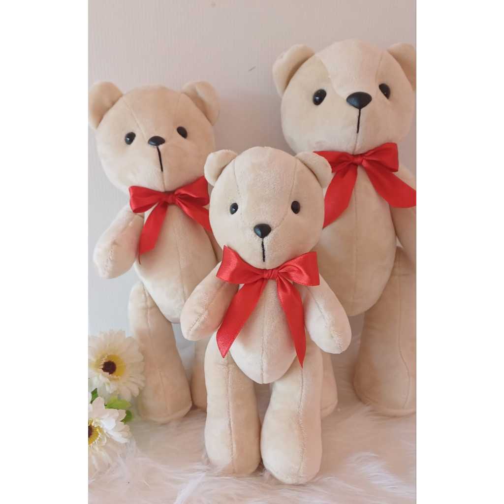 Urso de Pelúcia Clássico Articulado 20cm/24cm/28cm/35cm- Com Laço de Cetim (UNIDADE)  CREME em Oferta na Shopee