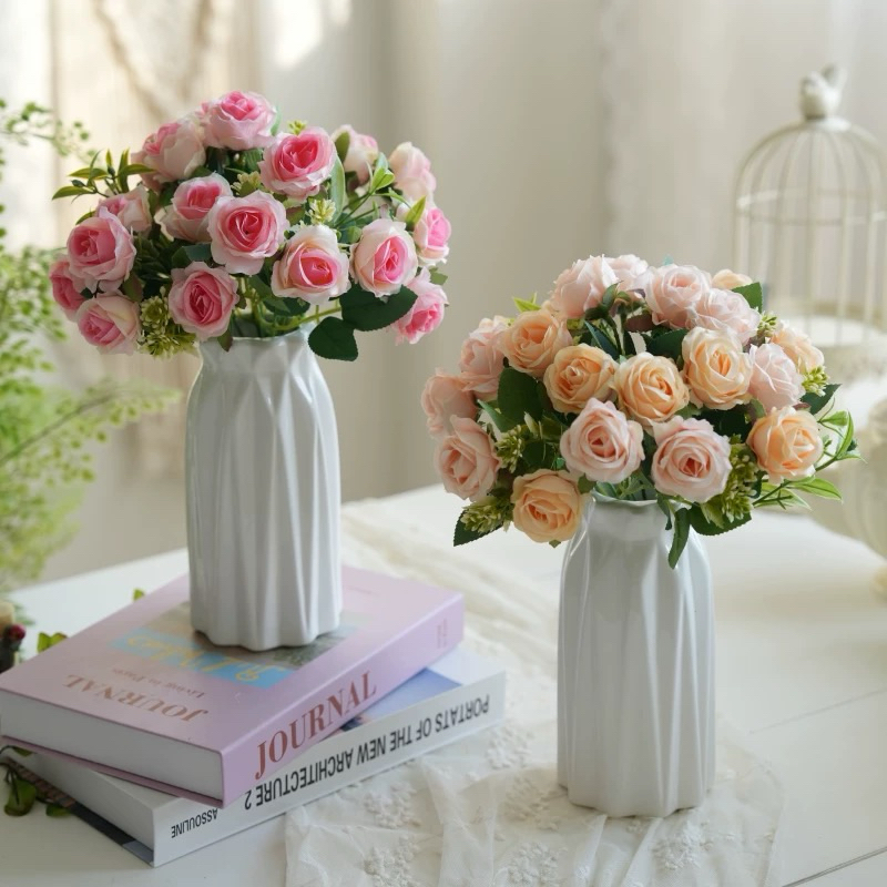 Buque de rosa Artificiais 35cm decoração de casa Decorações florais para mesa de sala de estar, decorações de parede par