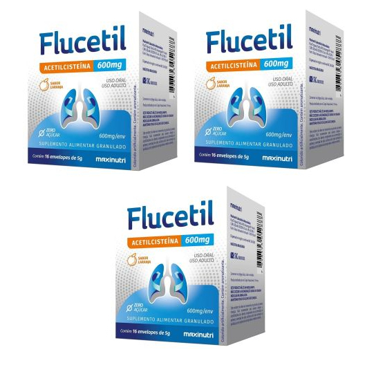 KIT C/3 Flucetil Acetilcisteína 600mg 16Un - Maxinutri Suplemento