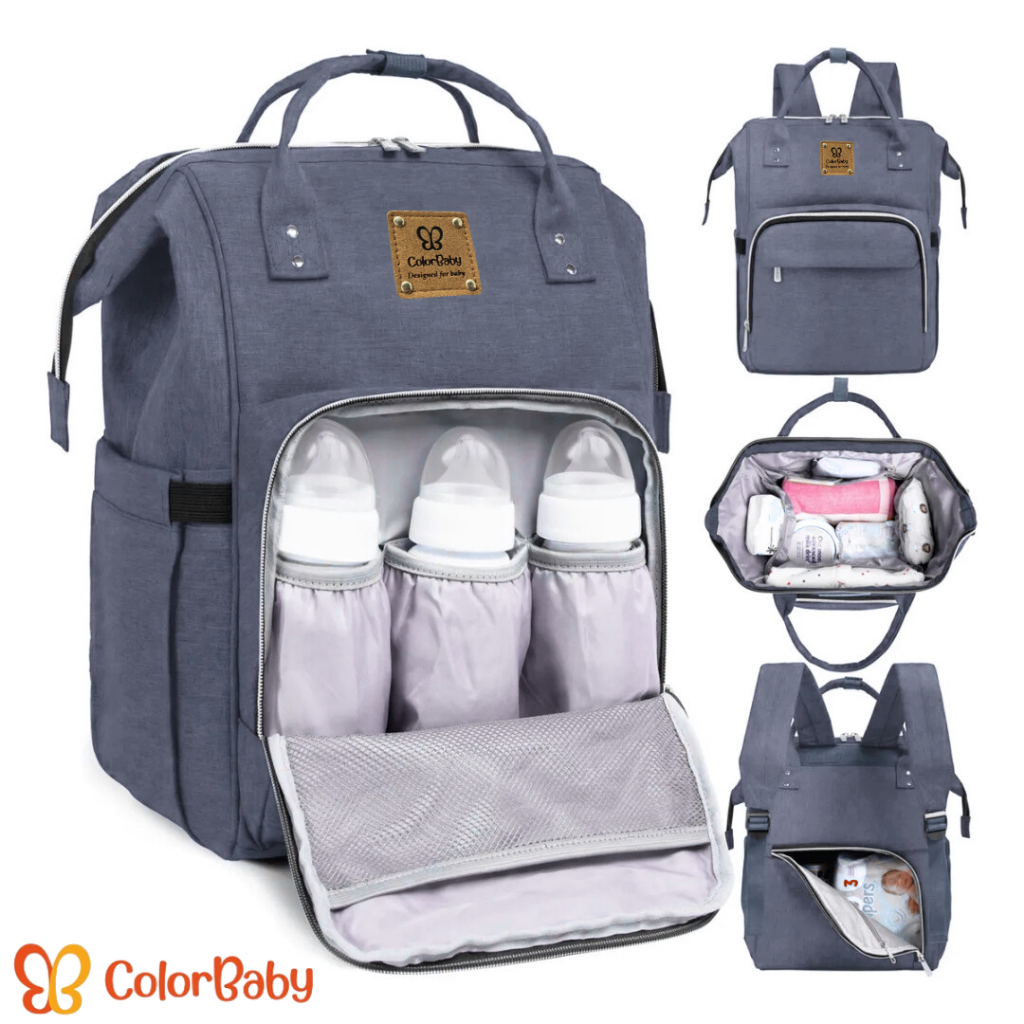 Bolsa Mochila Maternidade Unissex com Trocador, Compartimentos Térmico, Impermeável e Alça para Carrinho ColorBaby em Oferta na Shopee
