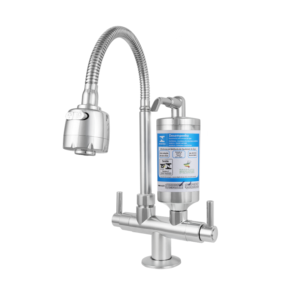 Torneira Com Filtro Cozinha  Mesa Flexível Móvel Abs Cromado Filtro Purificador De Agua Dazie Metais