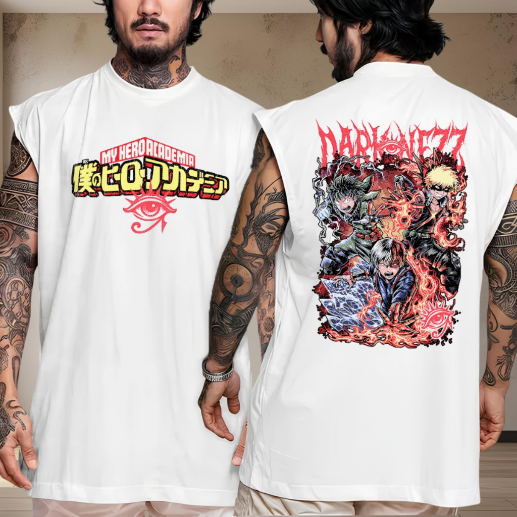 Camiseta Regata Oversized Larga Moda Verão Fitness Casual Fresca Streetwear My Hero Academia Anime