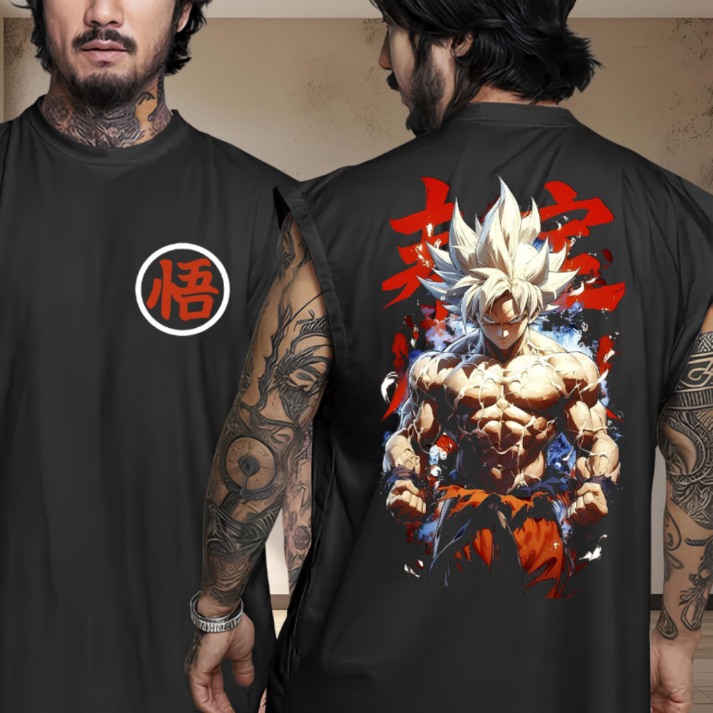 Camiseta Regata Oversized Larga Moda Verão Fitness Casual Fresca Streetwear Goku Shape em Oferta na Shopee