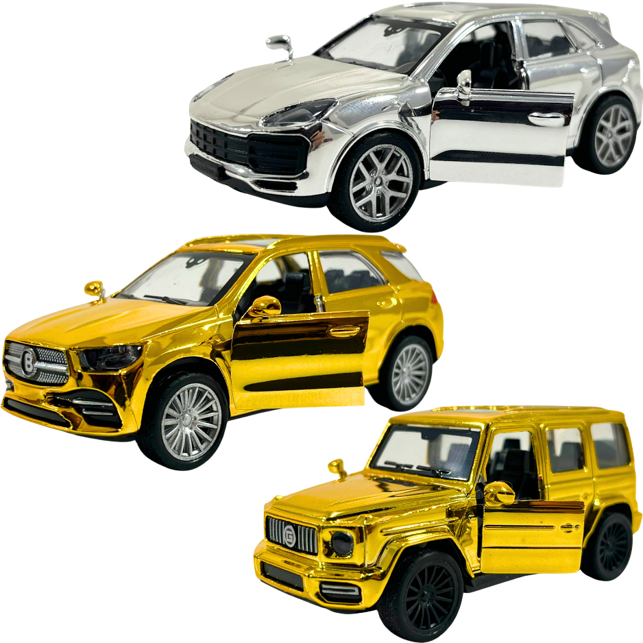 Carrinho de ferro esportivo linha Dubai SÉRIE OURO E PRATA edição limitada miniatura fricção abre portas