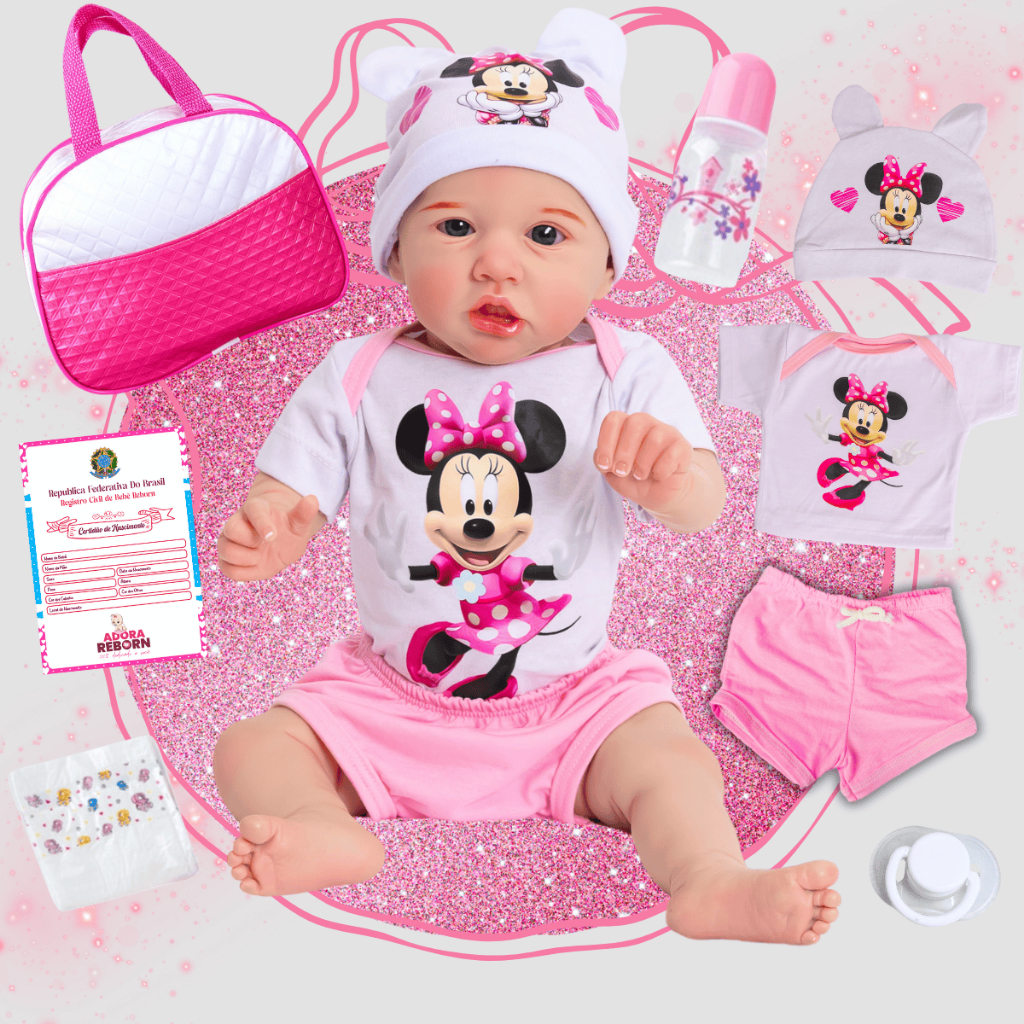 Reborn Bebê Boneca Realista Saskia Minnie Bolsa Maternidade Recém-Nascida Corpinho Silicone Promoção