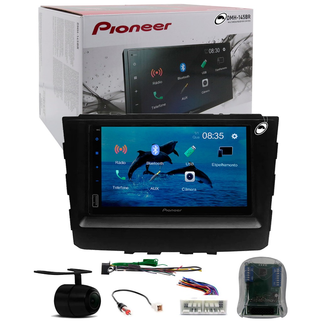 Multimídia Pioneer DMH-145BR Creta Bluetooth USB + Moldura + Interface Volante + Chicotes Câmera Ré