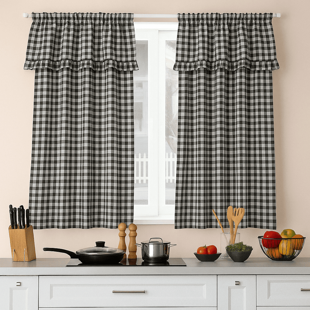 Cortina de Cozinha Xadrez de Algodão com Bandô Decorativa em Oferta na Shopee