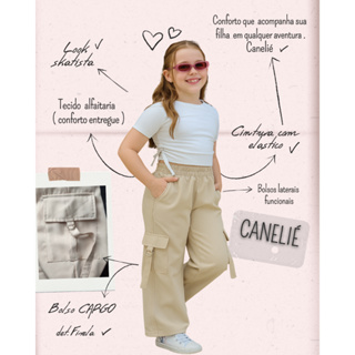 CALÇA PANTALONA CARGO INFANTIL JUVENIL MENINA DE ALFAIATARIA PREMIUM BLOGUEIRINHA em Oferta na Shopee