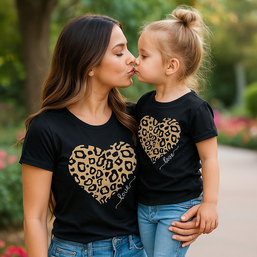 Kit Camisetas Mãe e Filha Coração Animal Print Oncinha Presente das Mães - 2 peças PRETO em Oferta na Shopee