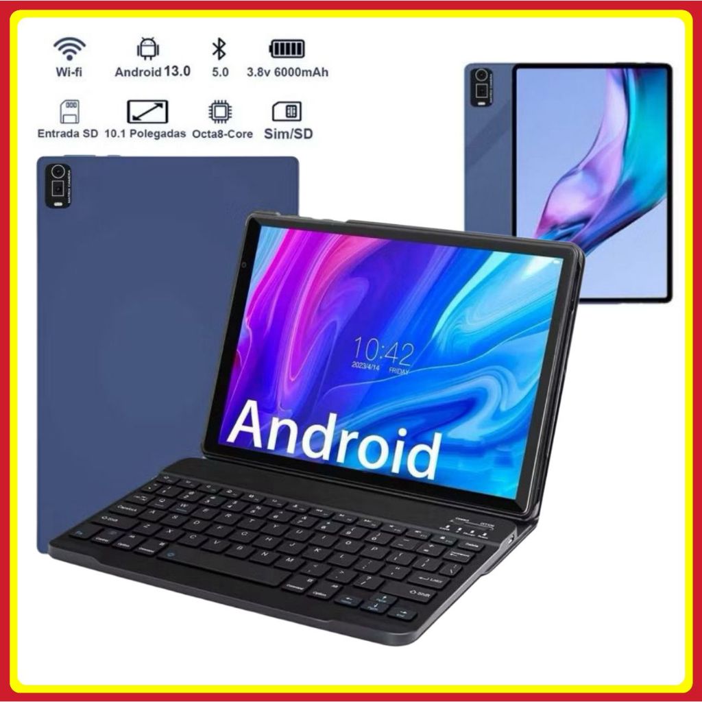 Tablet 10.1 polegadas Com Teclado + Capa com Chip Android 13.0 6GB De RAM 128GB Armazenamento