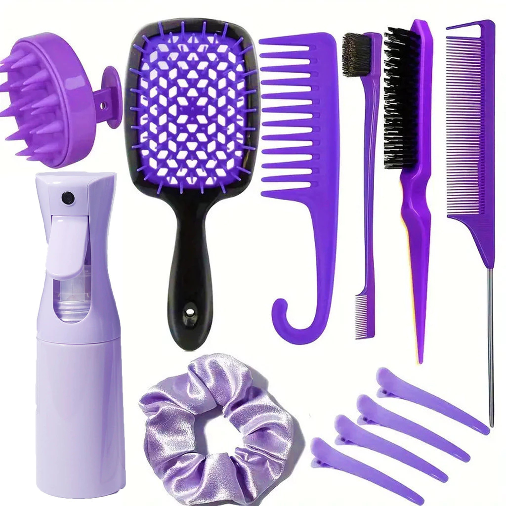 kit 12 escova de cabelo  Pente De Estilo , Shampoo , Frasco De Spray , Laço , Clipes , Ferramentas