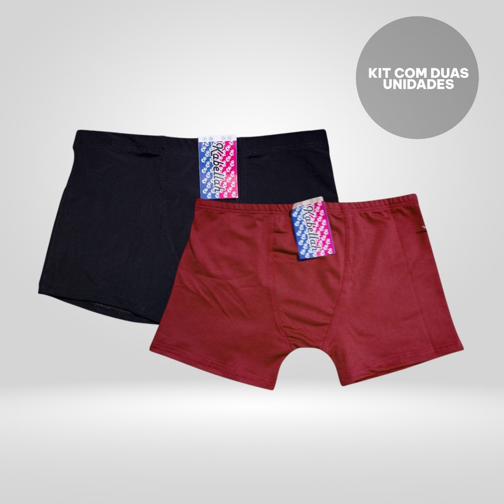 Kit 2 Cuecas Box Juvenil Lisa com Elástico Embutido Microfibra Romantic Boxer  Infantil Confortável