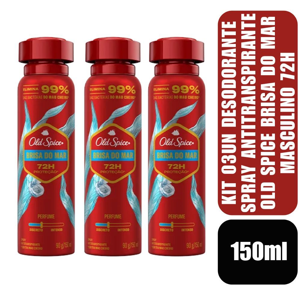 Kit 03un Desodorante Spray Antitranspirante Old Spice Brisa do Mar Masculino 72H 150ml em Oferta na Shopee
