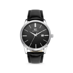 Relógio Masculino Chroma Preto Couro com Caixa Prata Saint Germain Design Elegante Clássico