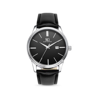 Relógio Masculino Chroma Preto Couro com Caixa Prata Saint Germain Design Elegante Clássico
