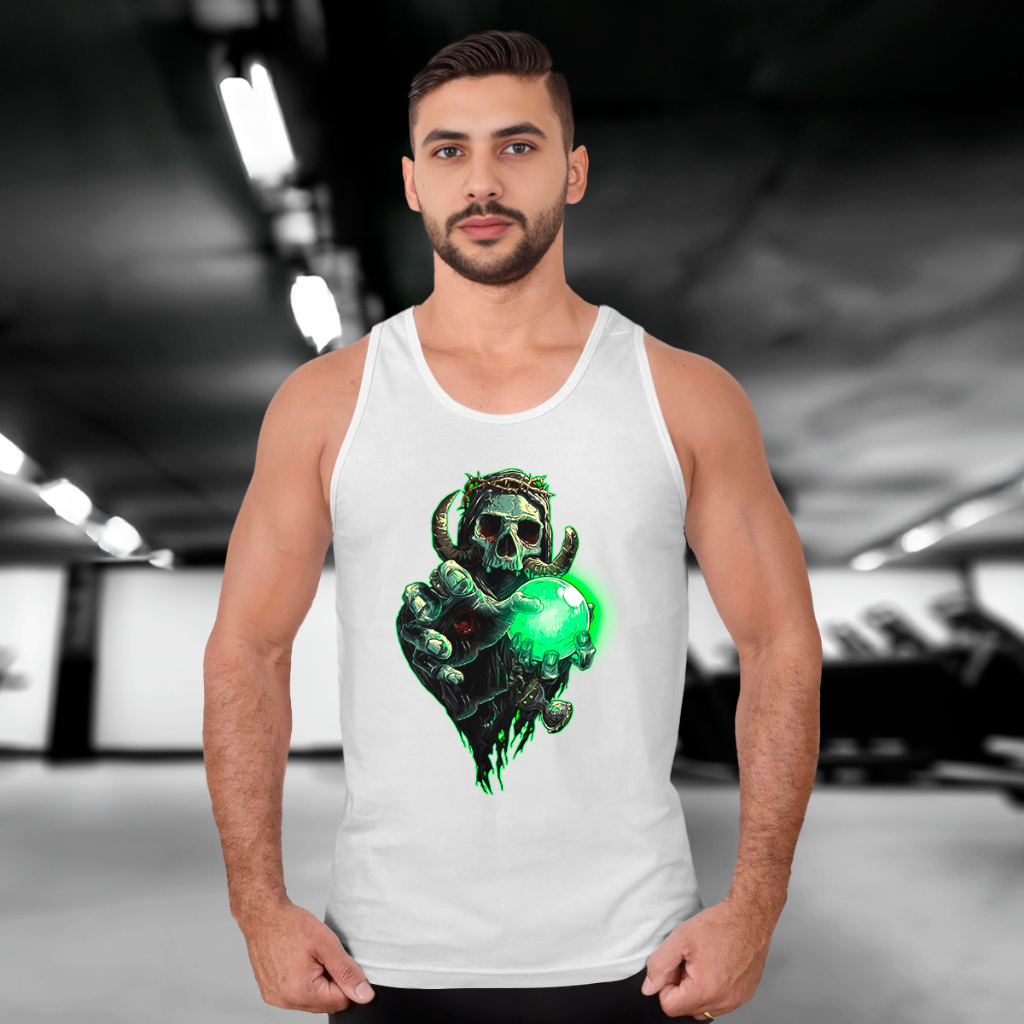 Camiseta Regata CAVEIRA BOLA VERDE  Camisa Masculina Academia 100% Algodão jbs