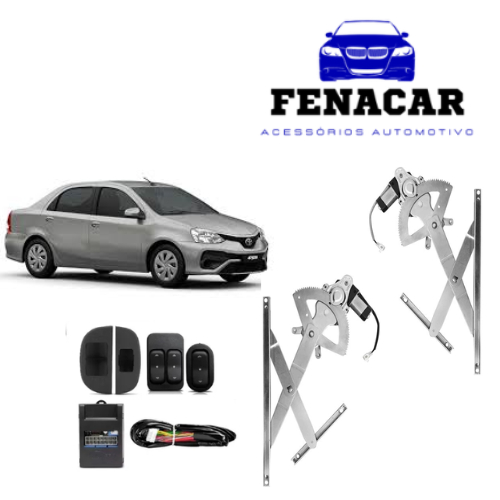 Kit de Vidro Elétrico Toyota Etios 2012 em diante 4 portas Dianteiro com Botão Alternativo