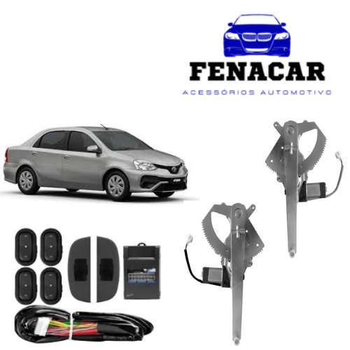 Kit de Vidro Elétricos Toyota Etios 2012 em diante Traseiro no Console com Botão Alternativo