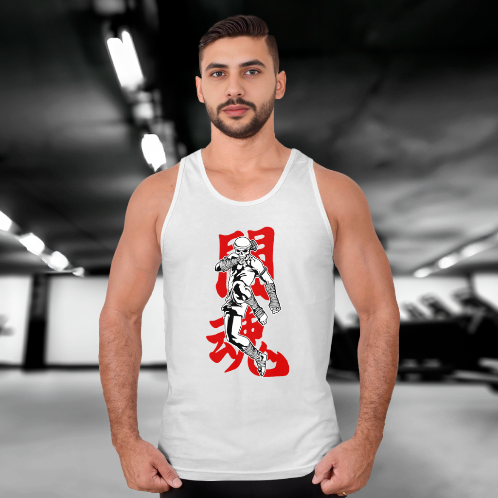 Camiseta Regata CAVEIRA ESPIRITO DE LUTA  Camisa Masculina Academia 100% Algodão jbs