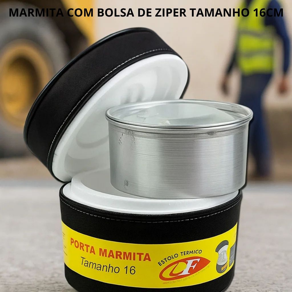MARMITA TÉRMICA EM ALUMÍNIO COM ESTOJO DE ISOPOR E CAPA IDEAL PARA REFEIÇÕES NO TRABALHO E VIAGENS