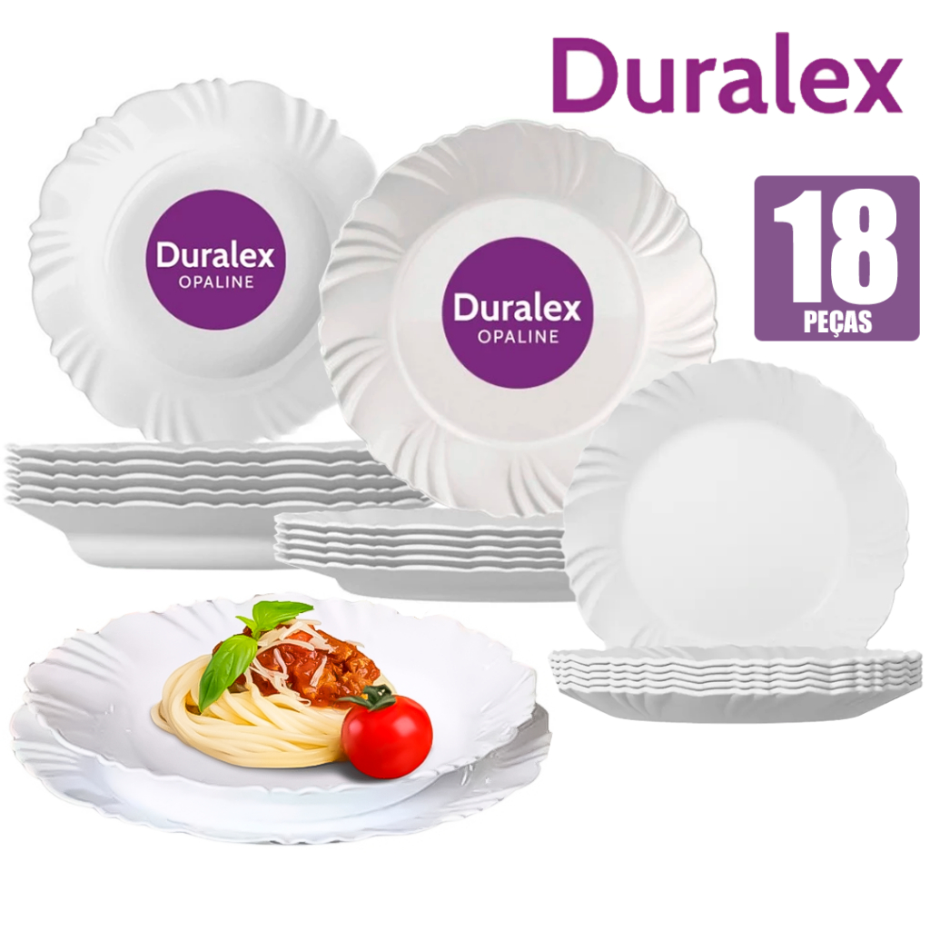 Kit 18 Unidades Pratos 6 Sobremesa 6 Rasos 6 Fundos Pétala de Vidro branco, Duralex  Nadir em Oferta na Shopee