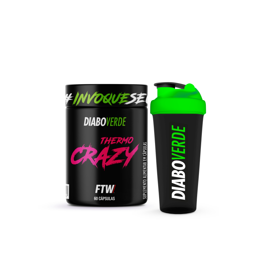 Diabo Verde Thermo Crazy 60 Cápsulas Termogênico + Coqueteleira Fumê com Tampa Verde 600ml em Oferta na Shopee