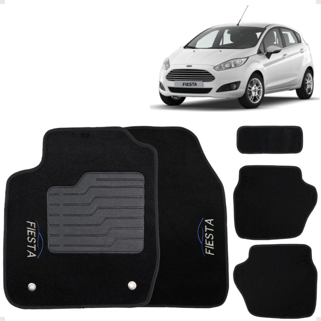Jogo Tapete Lixeira Carpete Compatível Ao Ford Fiesta 2001 Até 2014
