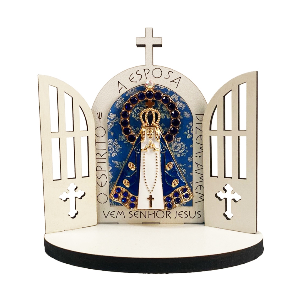 Capela Nossa Senhora Aparecida MDF 10x10cm Imagem Religiosa Católica Altar Mesa Decoração