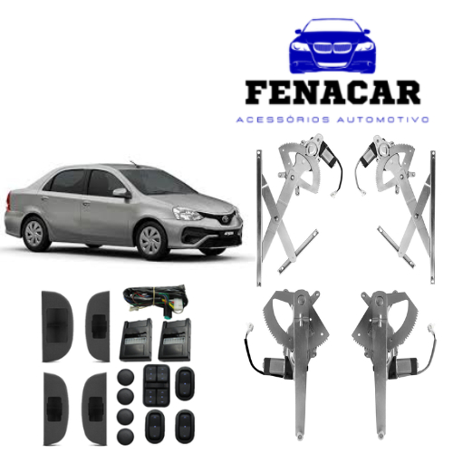 Kit de Vidro Elétricos Toyota Etios 2012 em diante Completo com Botão Alternativo