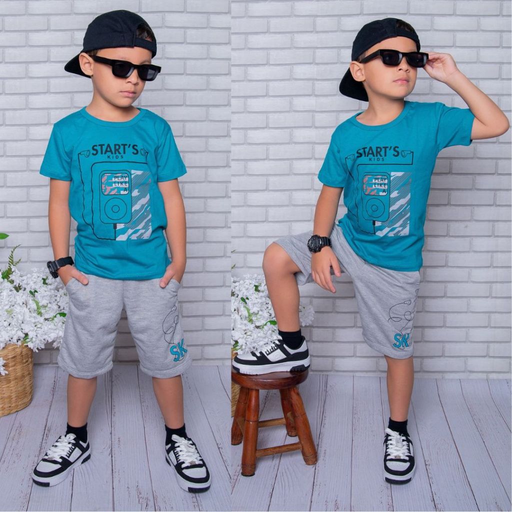 Conjuntos Infantil Menino Juvenil Lançamento Camisa Bermuda Roupa de Criança Veste 2 ao 14anos