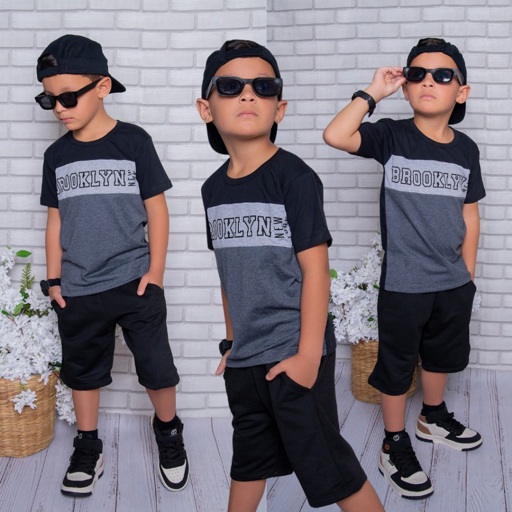Conjuntos Infantil Menino Juvenil Lançamento Verão Camisa Bermuda Roupa De Criança 2 ao 10 anos