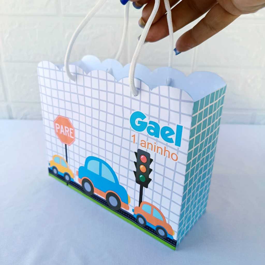 Sacolinha para Lembrancinha Personalizada Carrinhos - Sacola Personalizada - DESMONTADA