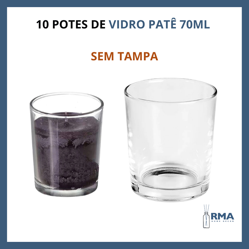10 Potes de Vidro Patê 70ml sem Tampa | Copo para Velas, Porta Vela, Bebidas, Artesanato e Decoração