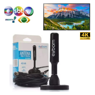 Antena Digital para TV, Interna e Externa, Sinal TV, HDTV, 4K, FM, UHF, Base Imã, Prova d