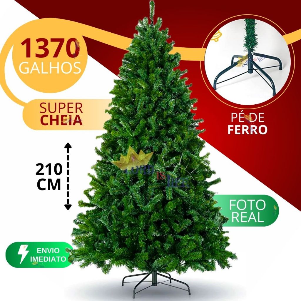 Árvore de Natal 210 cm 1370 Galhos Até 240cm 1450 Exclusiva Super Cheia Grande Luxo Decoração de Natal 2025