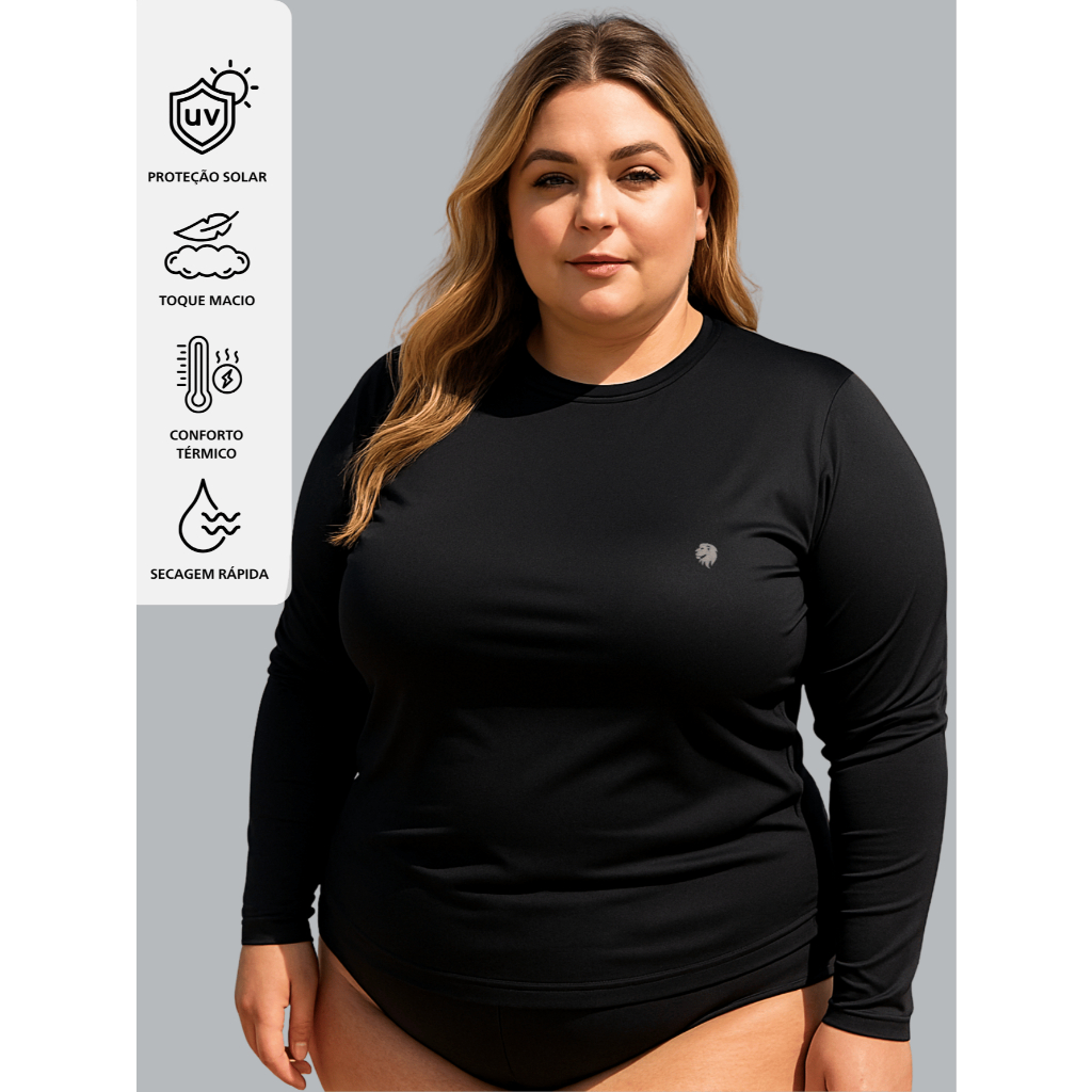 Camisa Plus Size Feminina Proteção Solar UV50+ Segunda Pele Térmica G1 ao G3 em Oferta na Shopee